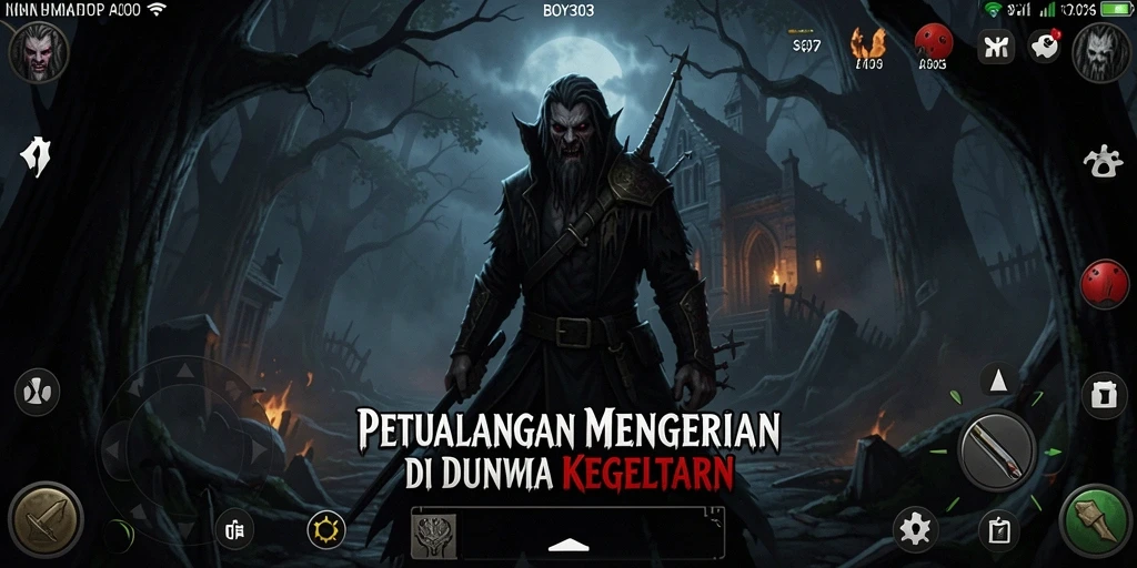 Tangkapan layar utama BOY303 menampilkan suasana menyeramkan dalam gameplay.