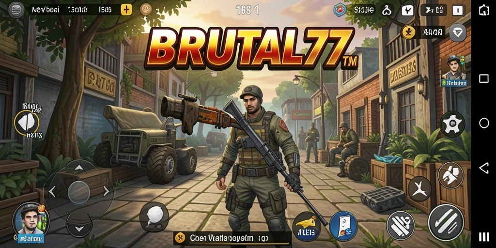 Tampilan gameplay menarik dari BRUTAL77 yang penuh warna.