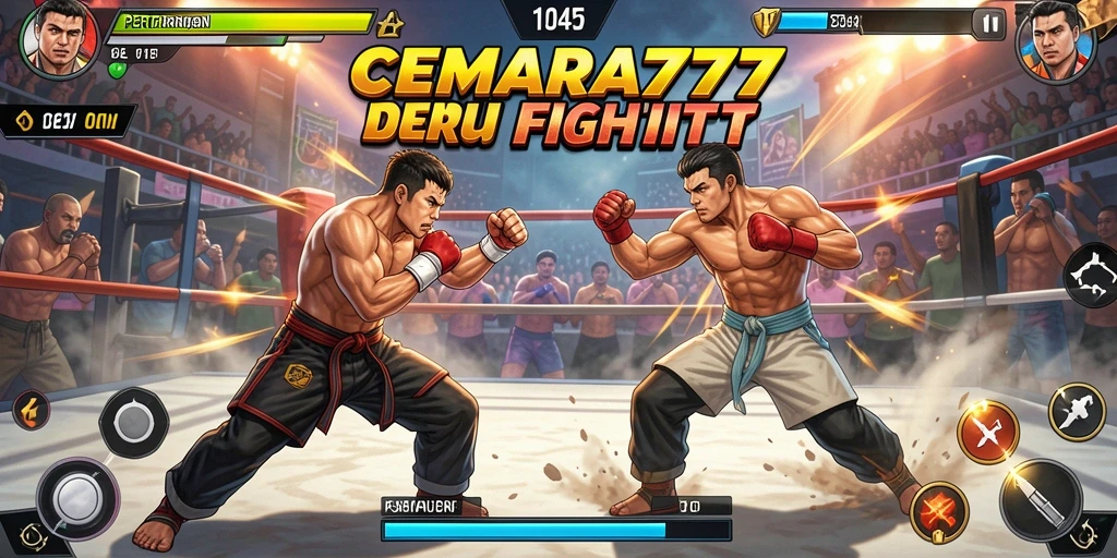 Screenshot CEMARA777 menampilkan pertarungan seru antara karakter yang berbeda.