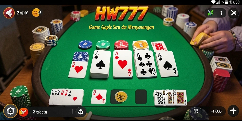 Tangkapan layar HW777 yang menunjukkan gameplay Gaple yang seru.