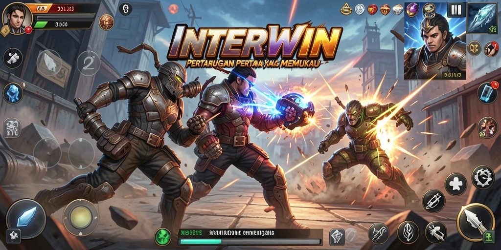 Screenshot INTERWIN menampilkan aksi pertempuran yang intens dan mendebarkan.