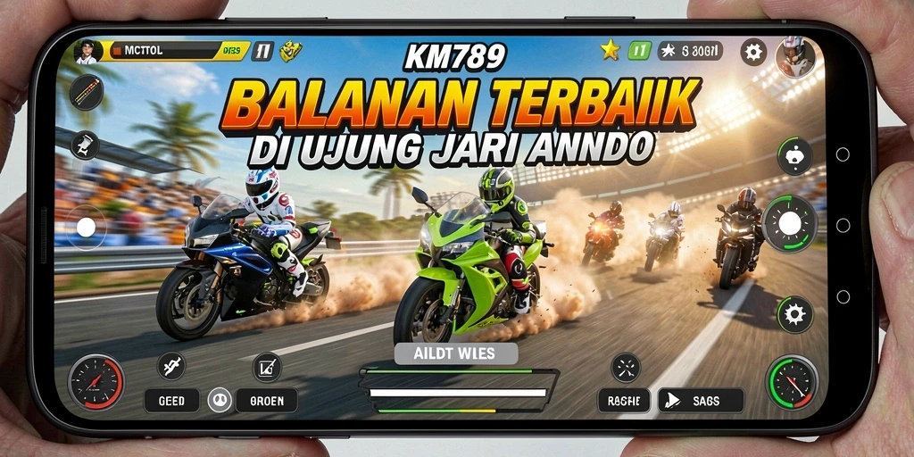 Screenshot gameplay KM789 menunjukkan balapan motor yang seru dan menantang.