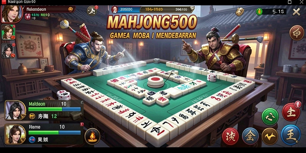 Tampilan gameplay seru dari MAHJONG500 dalam pertarungan MOBA.