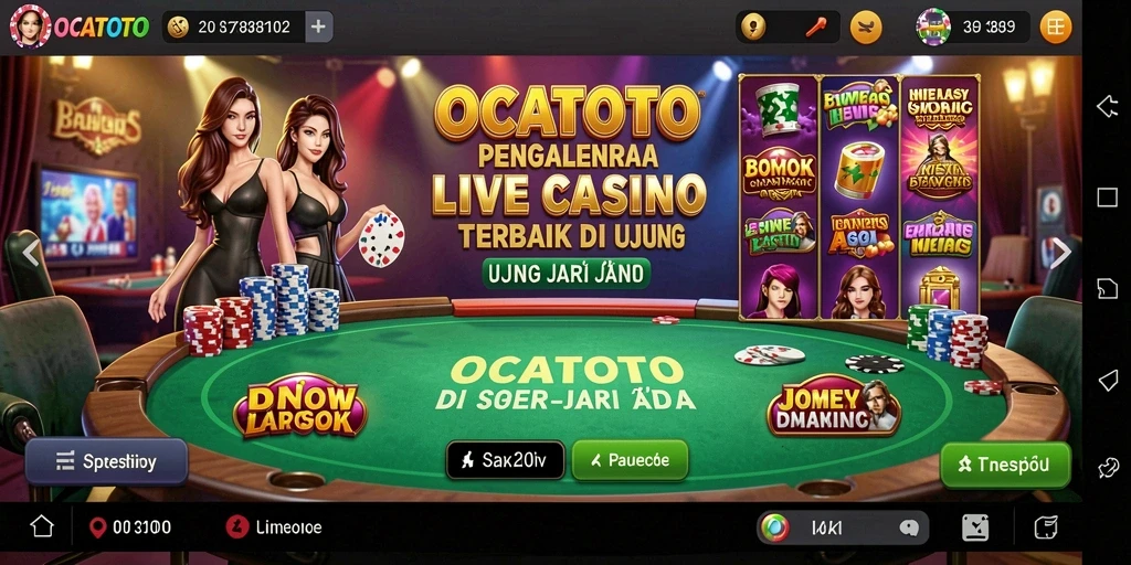 Screenshot OCATOTO menampilkan dealer langsung dan gameplay yang mendebarkan.