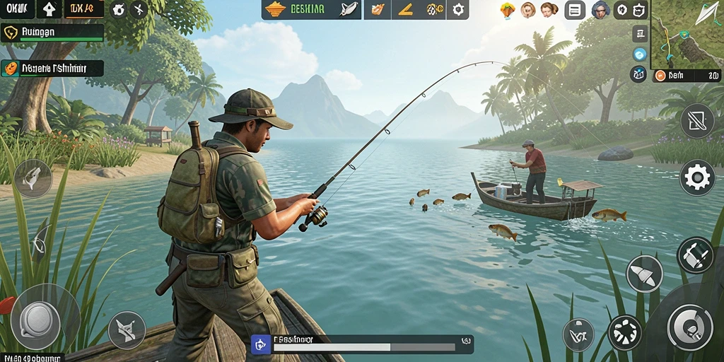 Screenshot gameplay <strong>OKJK</strong> yang menunjukkan pengalaman memancing yang seru.