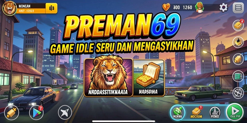 Tampilan gameplay PREMAN69 yang menarik dengan karakter-karakter dalam mode idle.