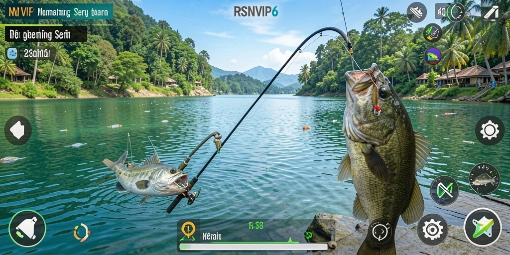 Screenshot utama RSNVIP6 menunjukkan aksi memancing yang seru dan grafis yang menawan.