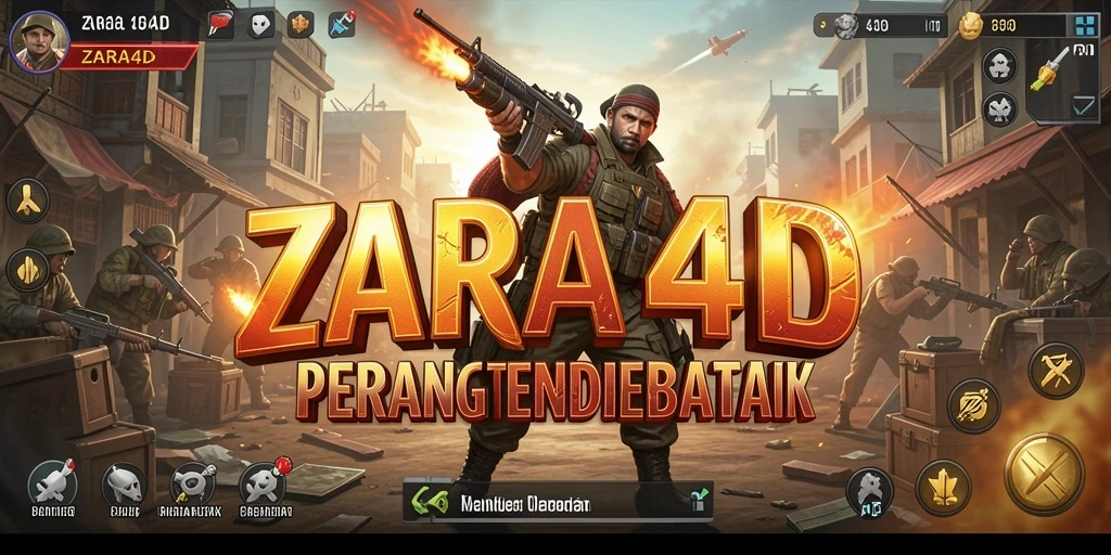 Screenshot gameplay ZARA4D menampilkan aksi tembak-menembak yang intens.